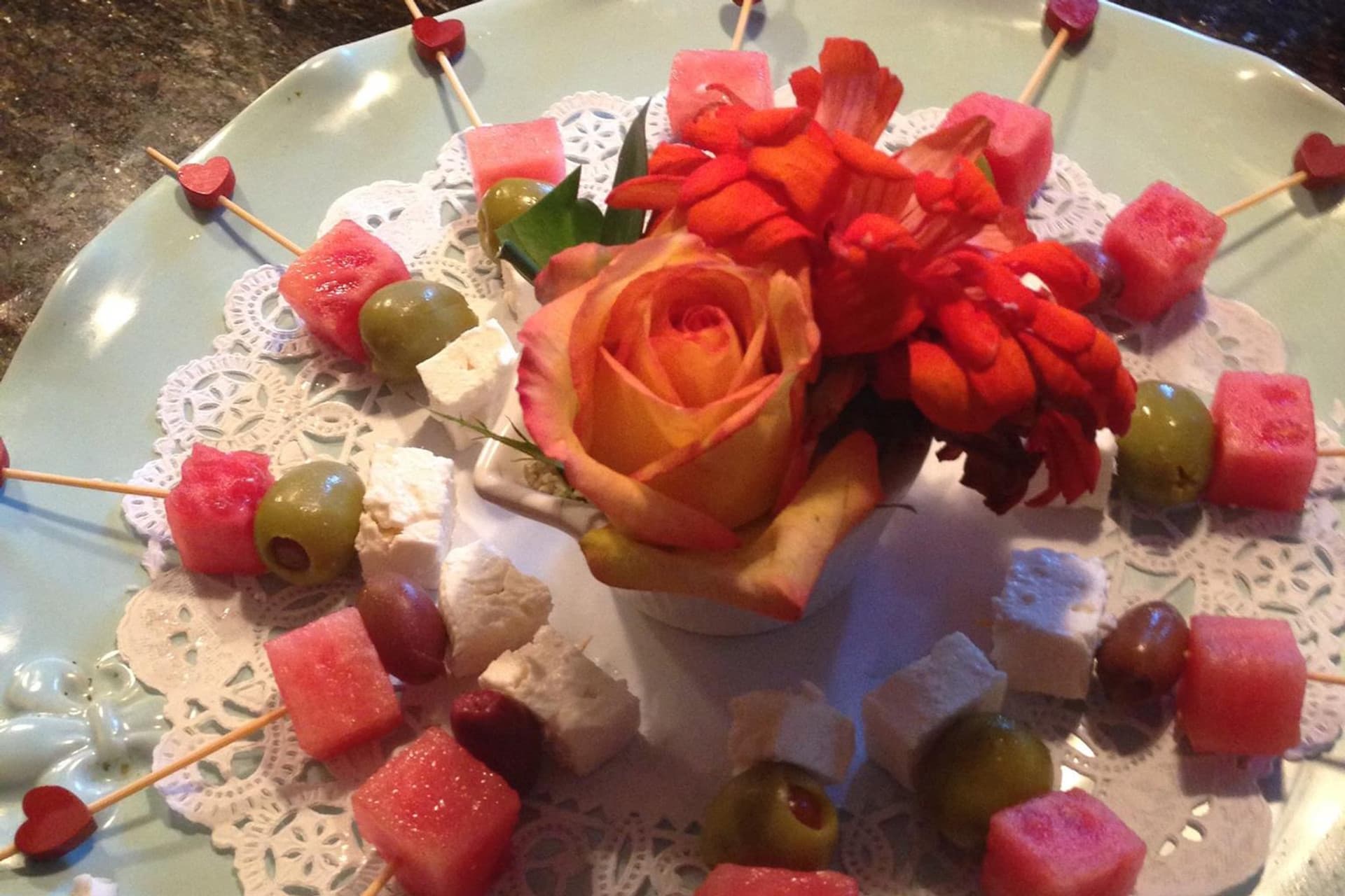 Dessert display with gold accents